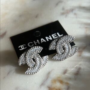 CHANEL Sparkling Silver Earrings Stunning Baguettes